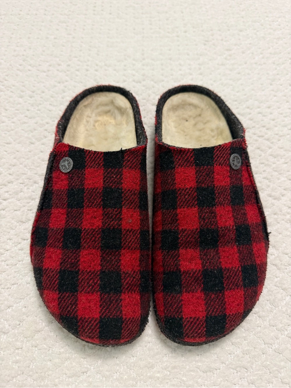 Birkenstock Red Buffalo Plaid Wool Felt Zermatt Slippers Women’s Size 40 US 9